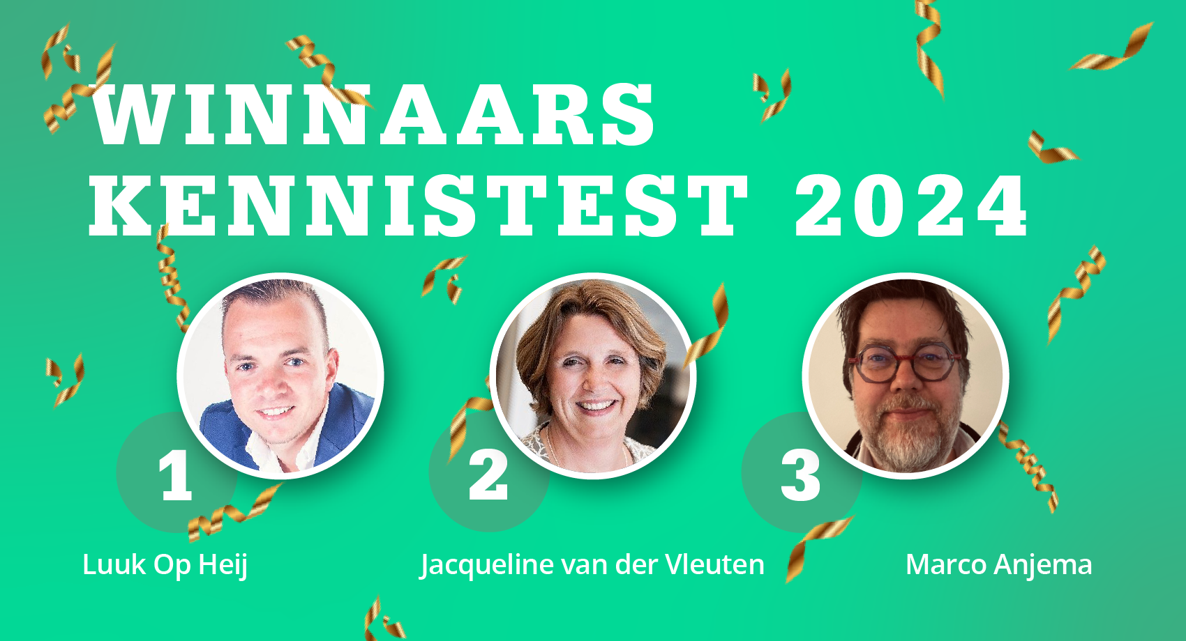 Luuk Op Heij, Jacqueline van der Vleuten en Marco Anjema winnaars van de Kennistest 2024